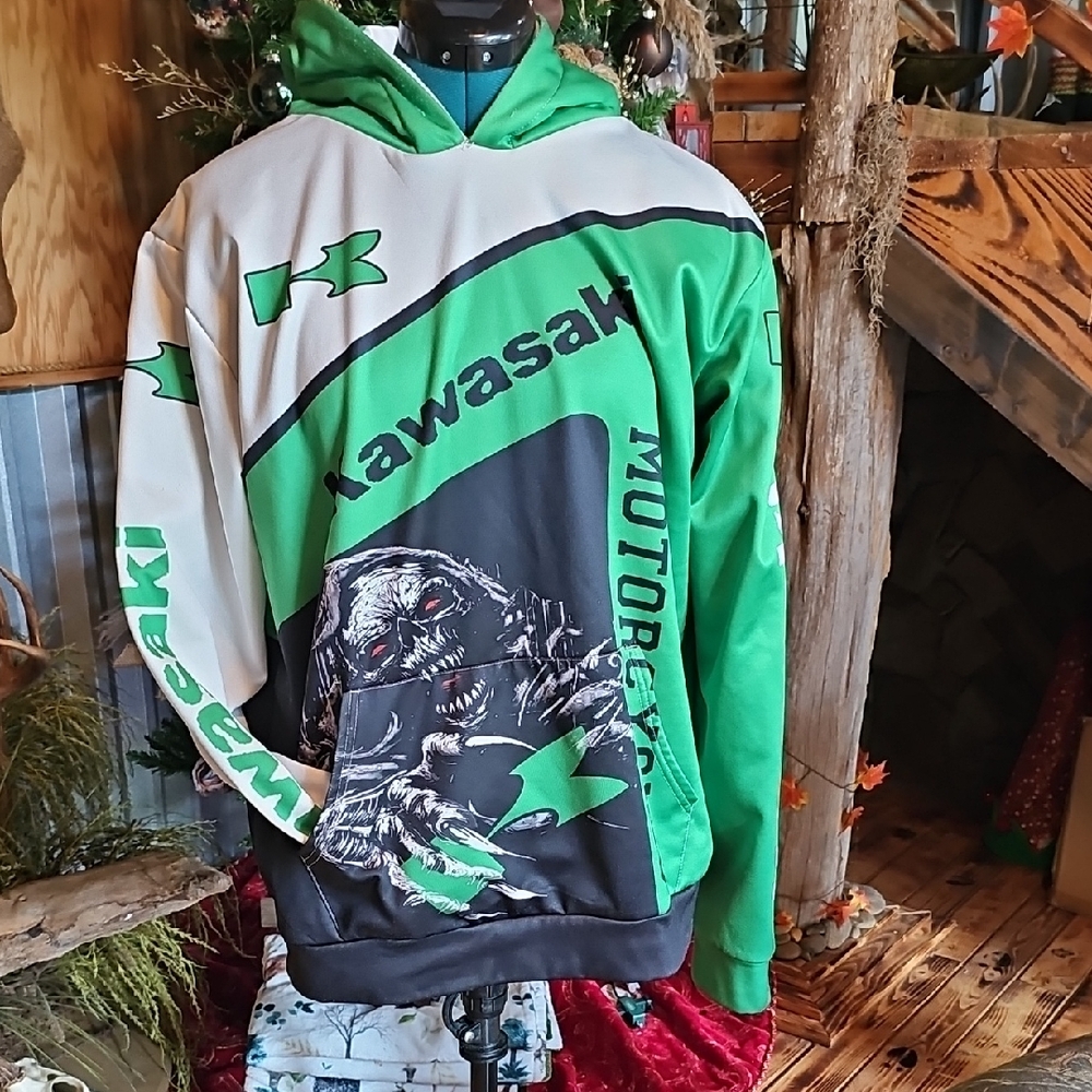 Kawasaki Green & White Lightweight Hoodie Jacket